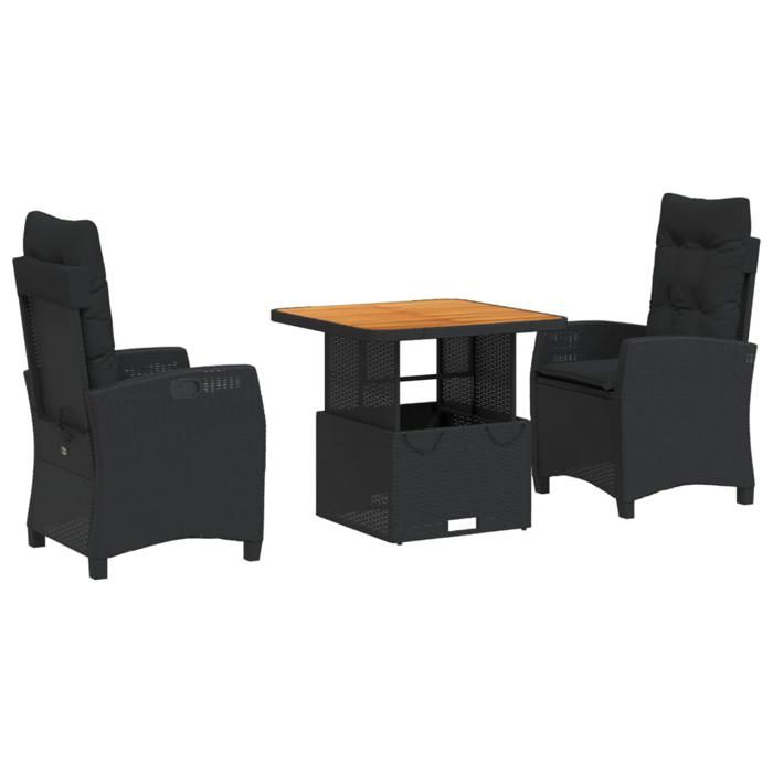 VidaXL Ensemble à Manger de Jardin avec Coussins 3 pcs, Table de Terrasse, Meubles de Patio, Mobilier d'Extérieur, Noir 3277385