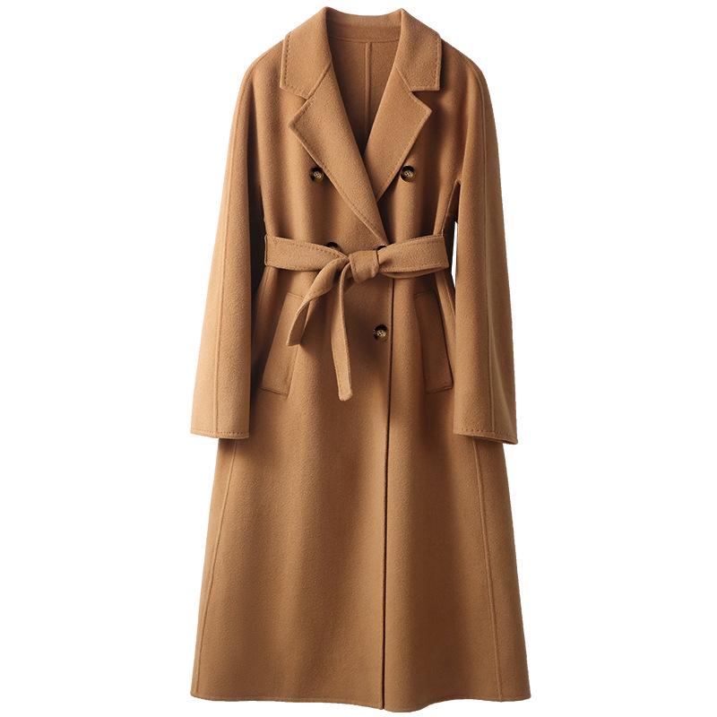 Camel Double-Faced Women’s Long Cashmere Wool Coat - 15% Cashmere, 85% Wool, New for Autumn/Winter 2024.