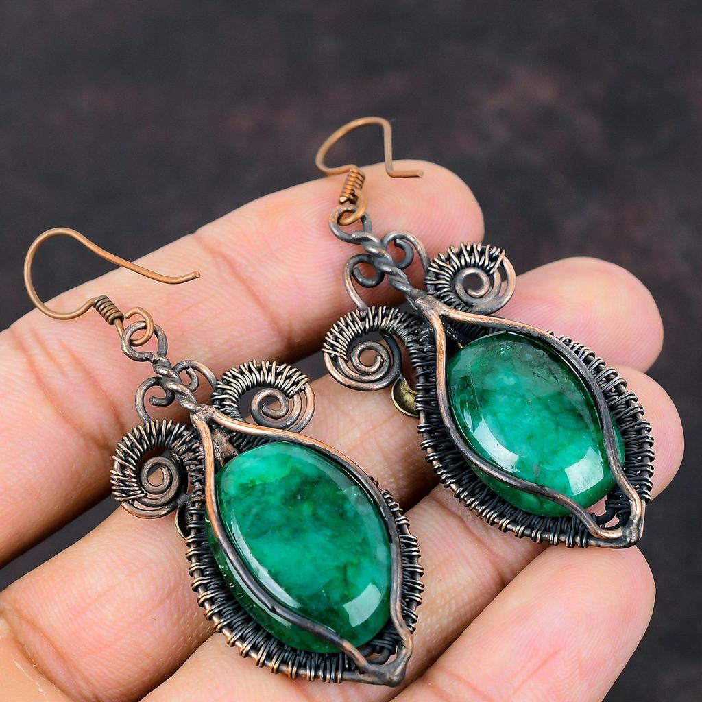 Faceted Zambian Emerald Earring Copper Wire Wrapped Handmade Earrings Wire Wrap Jewelry Awesome Gemstone Earring Gift For Her Copper Jewelry