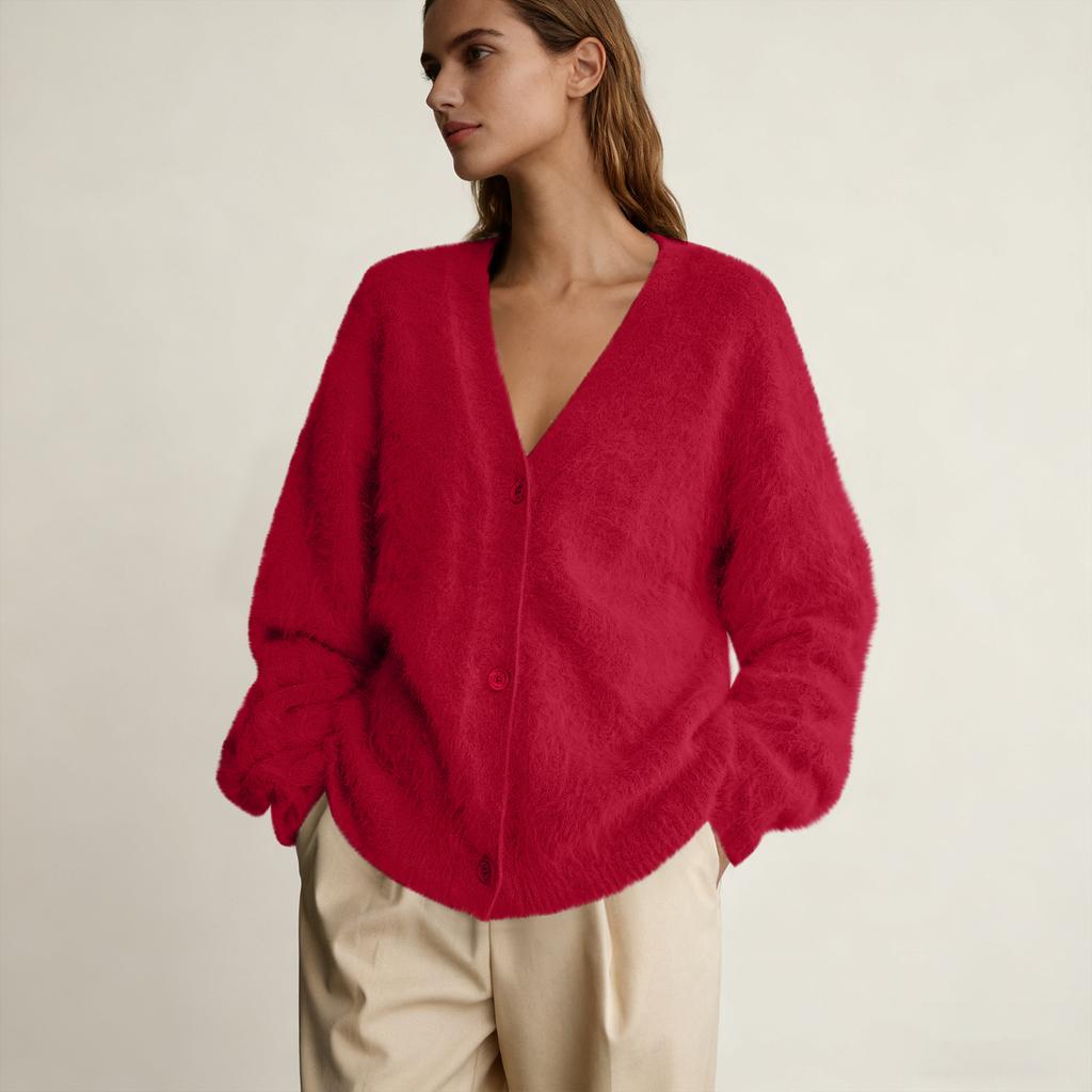 Cárdigans Shaggy Oversize para Mujer Moda Otoño Cárdigans de Punto de Manga Larga con Botones de Frente Abierto
