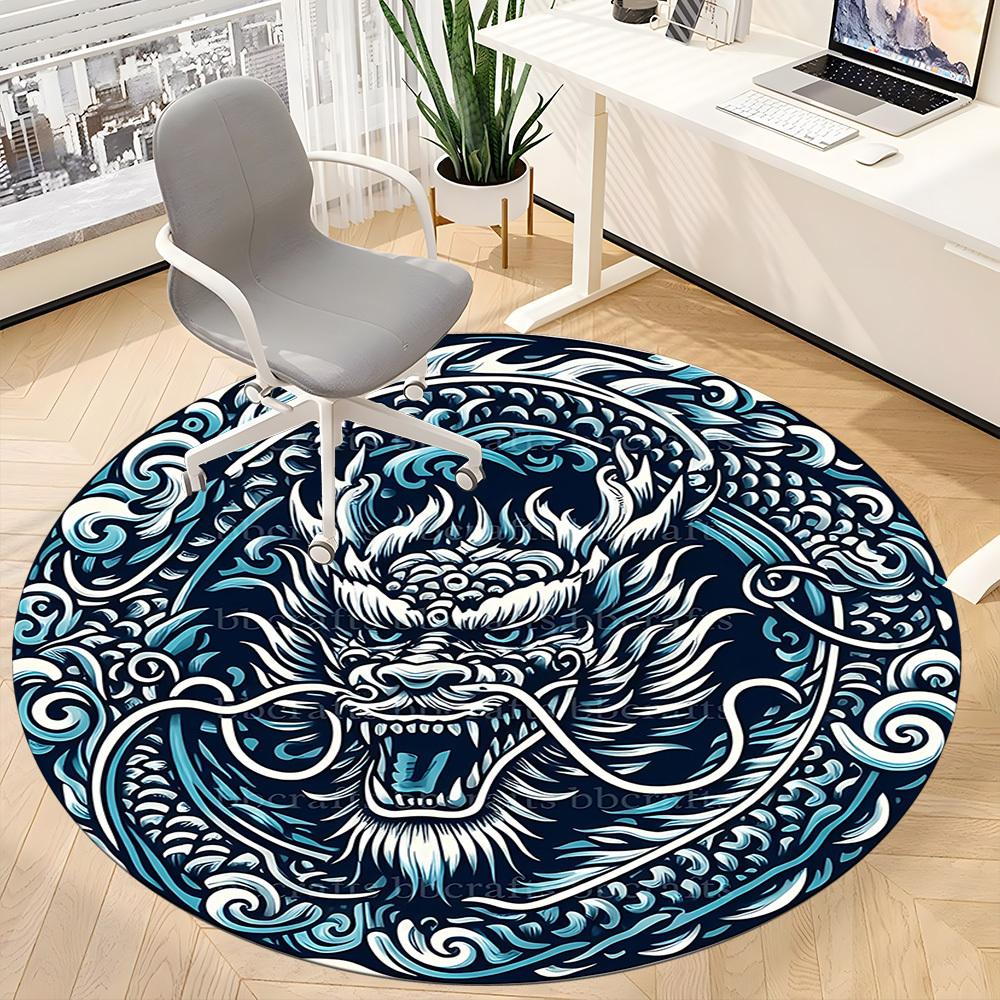 1pc Dragon Head Ornament Carpet, Round Non Slip Durable Large Size Office Carpet, Suitable for Office