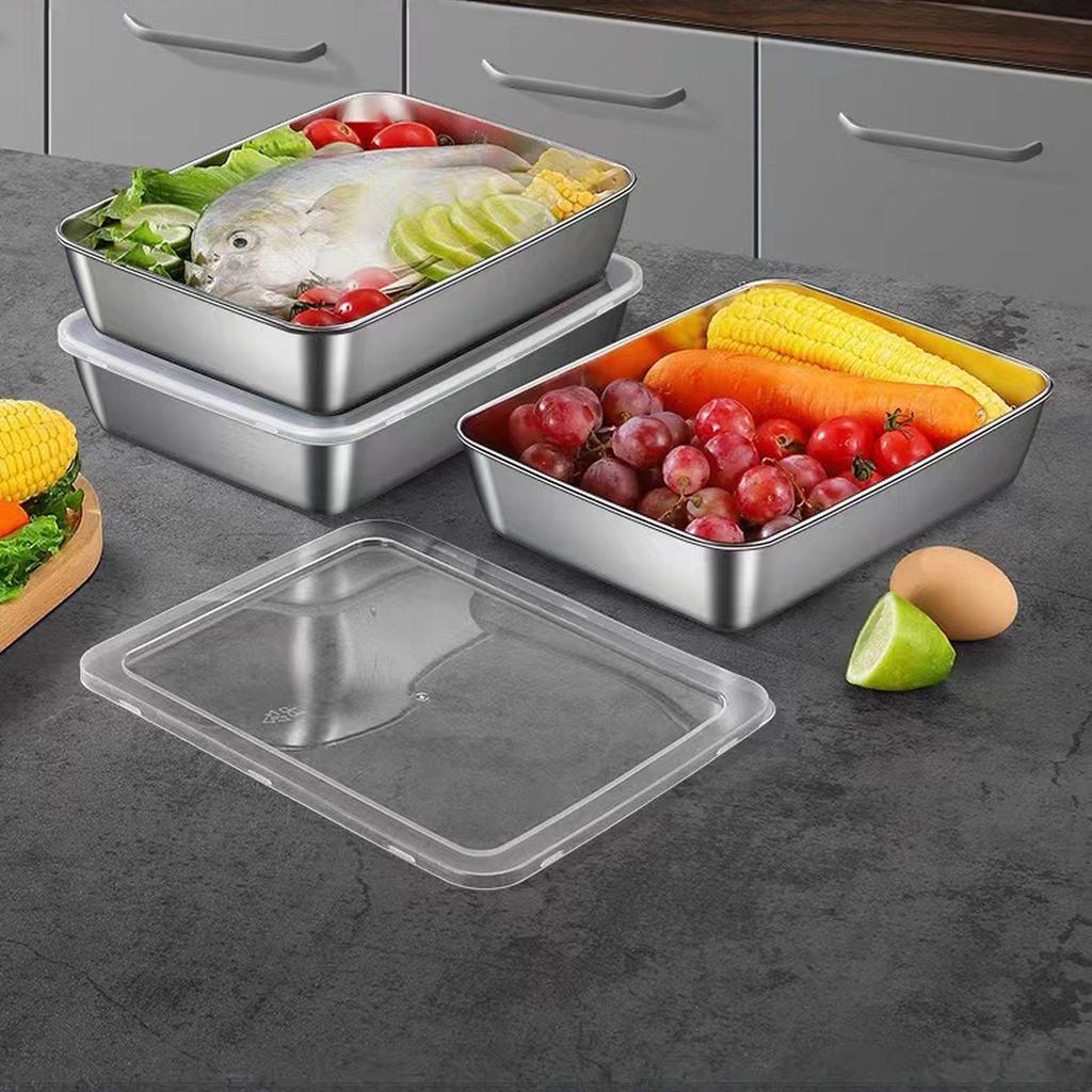 Thick Stainless Steel Tray Towel Plate Tiramisu Dish Cold Dish Square Plate Food Storage Box Prep Plate