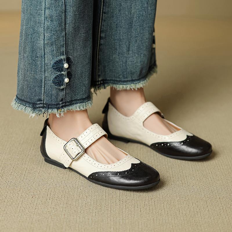 Fashion 2025 Flats Pumps Genuine Leather Shoes Buckles Loafer Round Toe Shoes Women Mary Janes Comfort Spring Summer Casual Shoes Flats