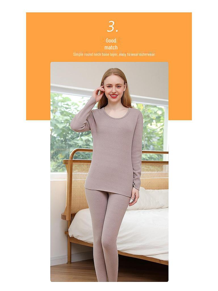 Damen Lammfell Thermo Unterwäsche Anzug, Plus Samt Verdickt, Nahtlos, Große Größe Basisschicht für Herbst/Winter.