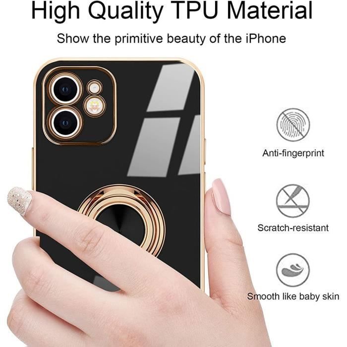 Coque de protection - E.F.CONNECTION - pour iPhone 13 - Noir - Antichoc - Bordure Or