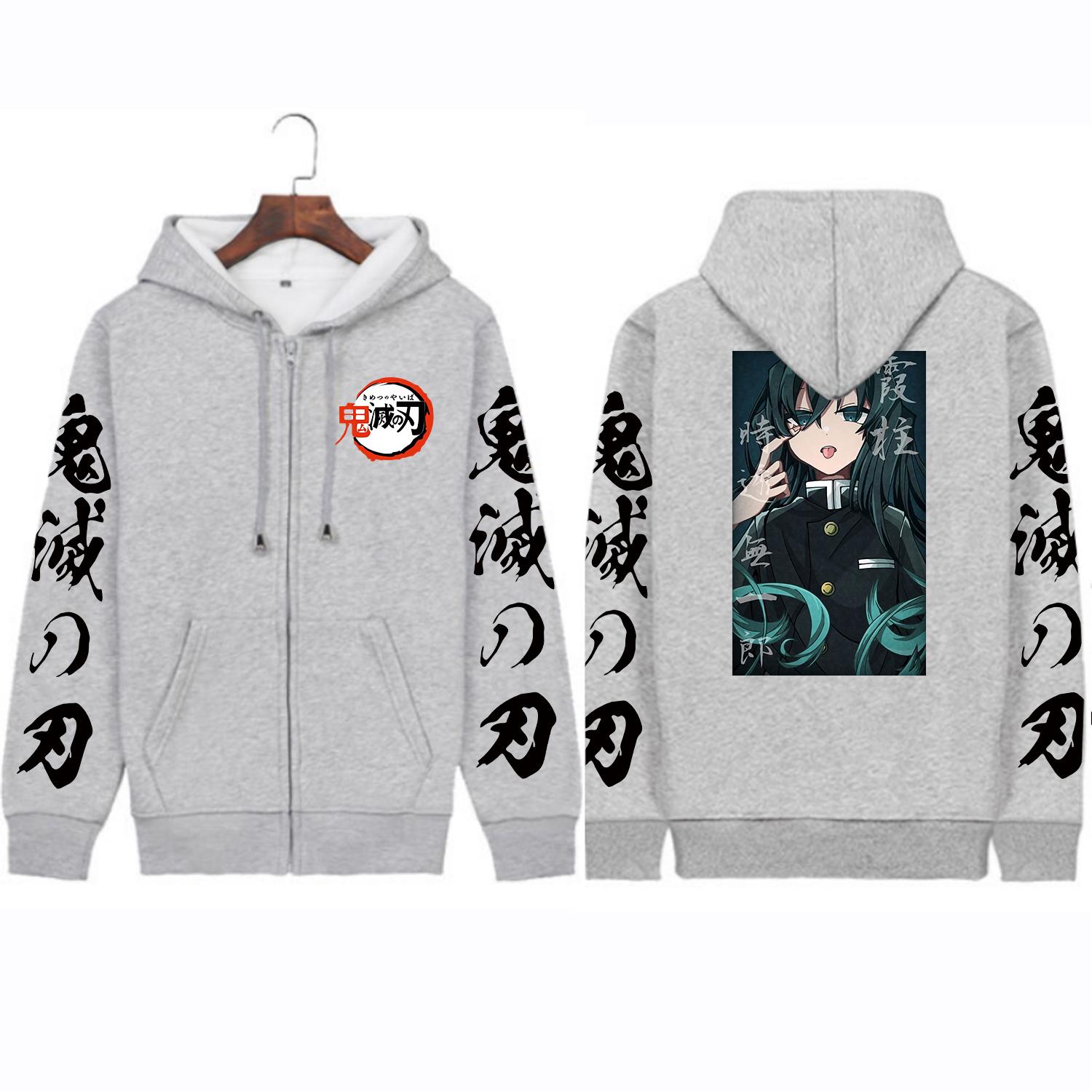 

Аниме Demon Slayer Tokitou Muichirou толстовки на молнии Kawaii плакат уличная одежда в стиле пэчворк с длинными рукавами повседневная куртка на молнии пальто 4XL серый