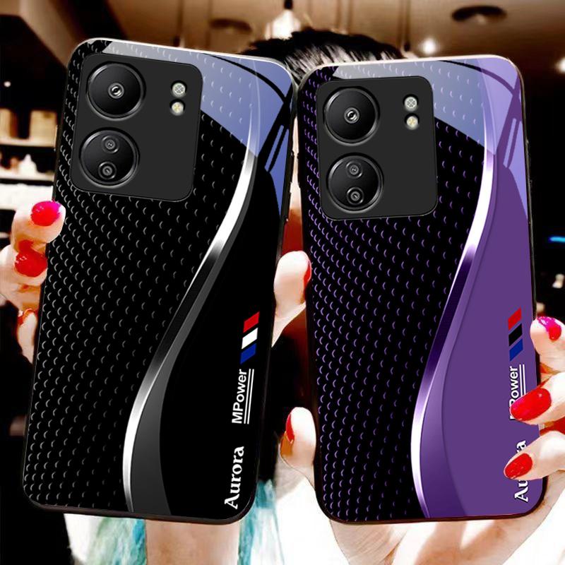 Creative Curve Double For Xiaomi Redmi 13C Note13 12 Pro Plus 5G Note 9 13T Pro POCO X6 F5 F6 Black Tempered Glass Phone Case