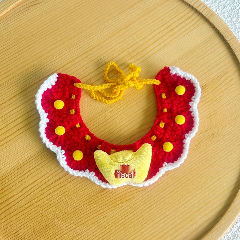 New Year Red Knitted Scarf for Cats and Dogs - Warm Wool Bib for Spring Festival