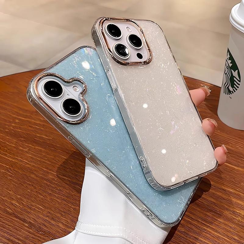 Suitable for IPhone 16 Dreamy Glitter Pink Shell Pattern Phone Case Apple 16 Pro Max Anti Drop Premium Phone Case
