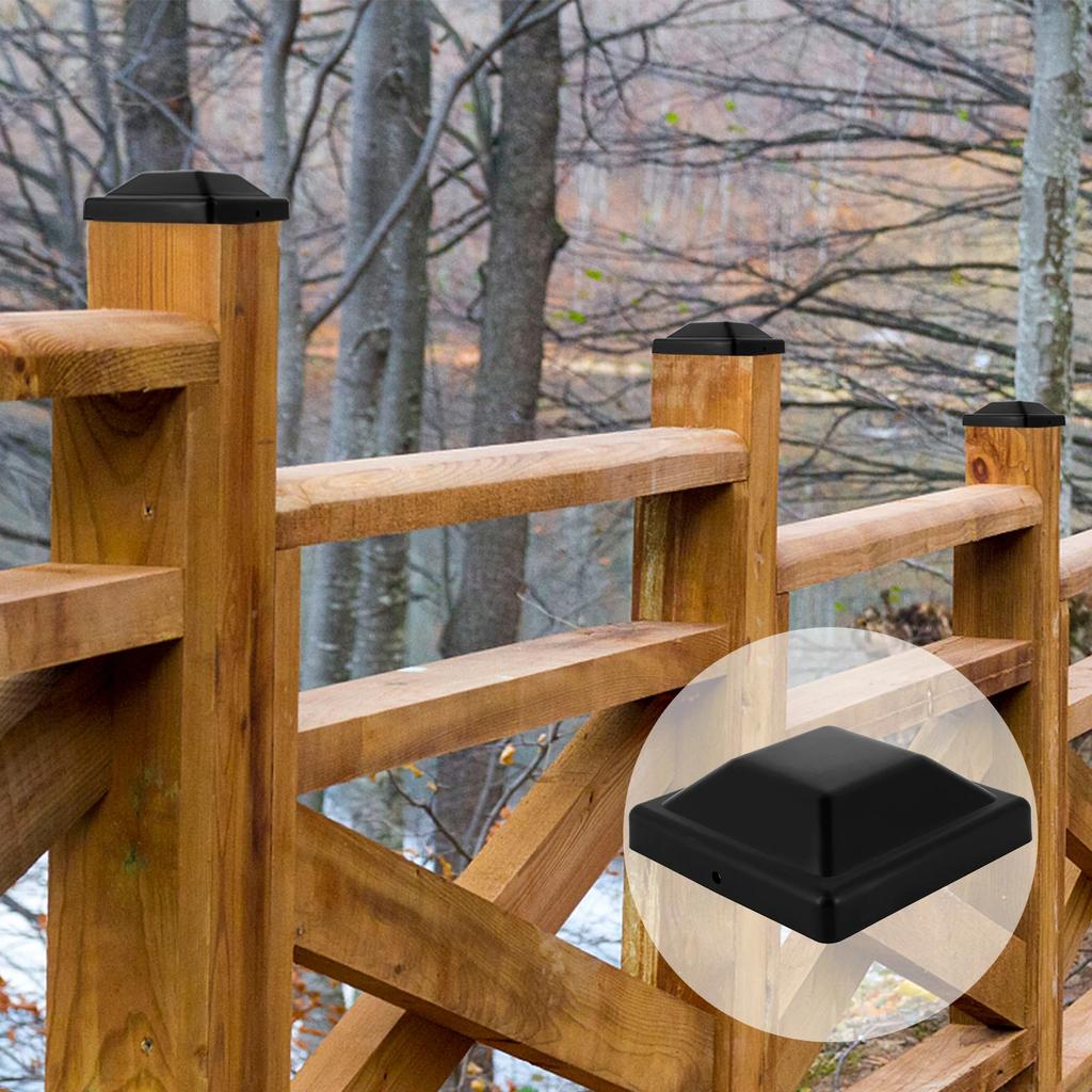 16Pcs Fence Post Caps Cover 3-5/8 Inches Black Deck Column Caps Waterproof Outdoor Post Caps Protection Garden Supplies