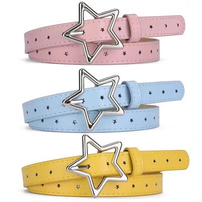 Cinturones para niños 90cm Coloridos Duraderos PU Estrella de cinco puntas Hebilla metálica Estudiante Cinturones versátiles