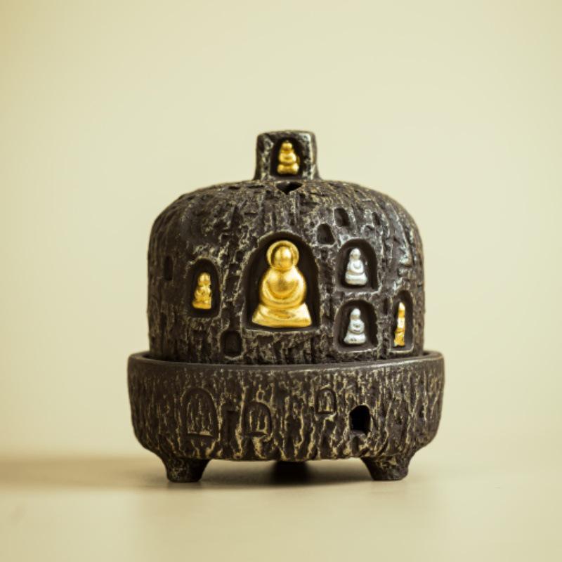 Dunhuang Mogao Grottoes Thousand Buddha Mural Incense Stick Holder - Ceramic Plate, Retro Ornament.