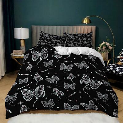 Einfacher Schmetterling Schwarz Bettbezug Löwenzahn Druck Bettwäsche Set Queen Größe Für Erwachsene Mädchen Teenager Zimmerdeko Polyester Steppdeckenbezug