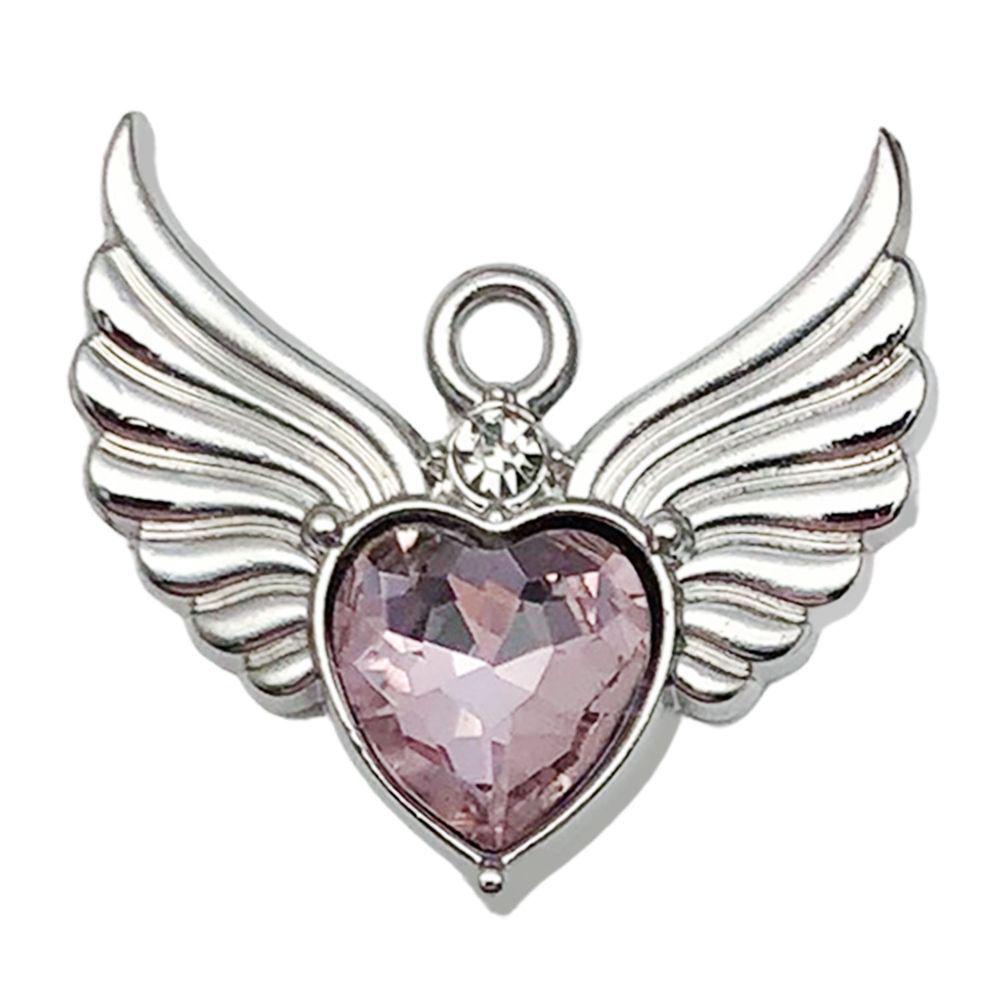 K Alloy Plated Heart Wing Rhinestone Charm Pendant for DIY Bracelet Jewelry