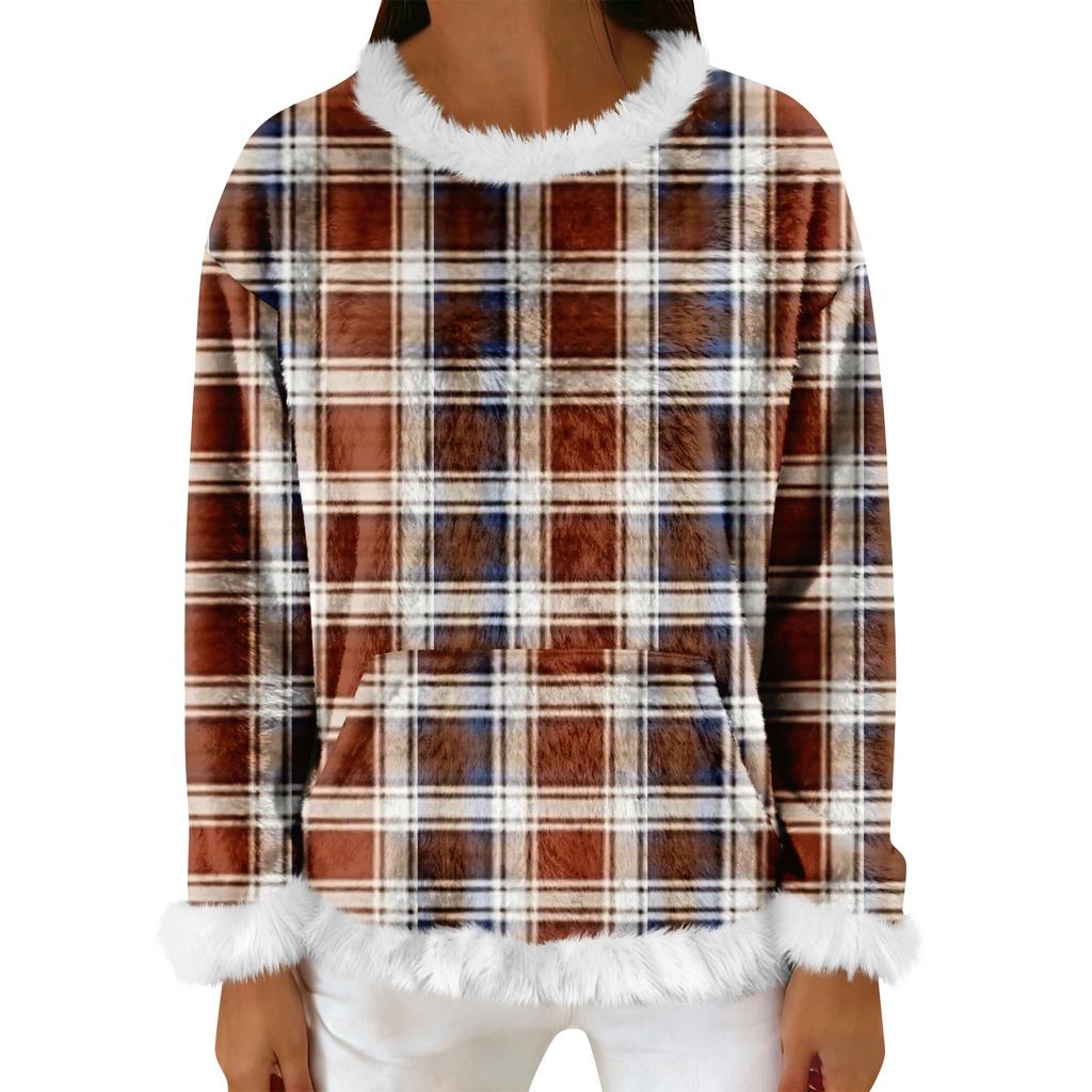 Women's Casual Fleece Sweatshirt  Long-Sleeve Round  Neck Casual Comfortable Loose-Fit Lightweight Women's Flannel Sweatshirt
