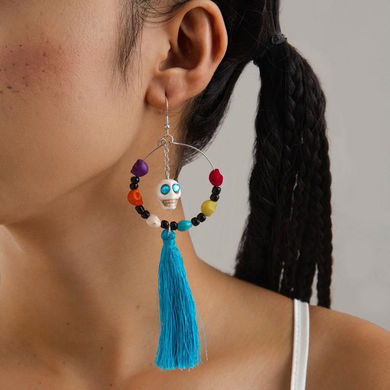 Halloween, Divertenti Divertenti Orecchini con Tassel Teschio Perline di Riso Creativi Orecchini a Rosa