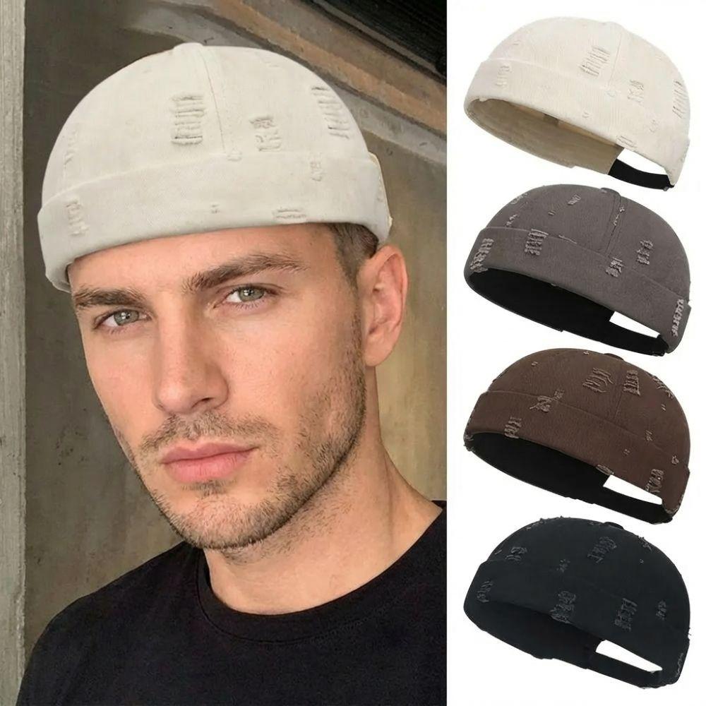 Fashion Broken Hole Beanie Hat Adjustable Cotton Landlord Hat Retro Breathable Hip Hop Cap Men Women