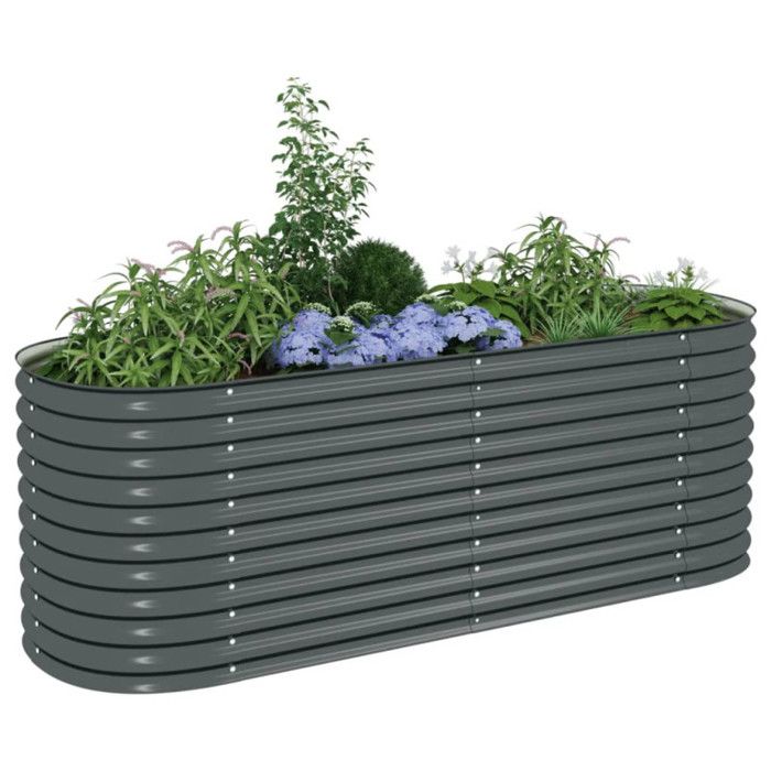 Jardinière - vidaXL - 240x80x81 cm - Acier galvanisé - Gris - Rectangulaire