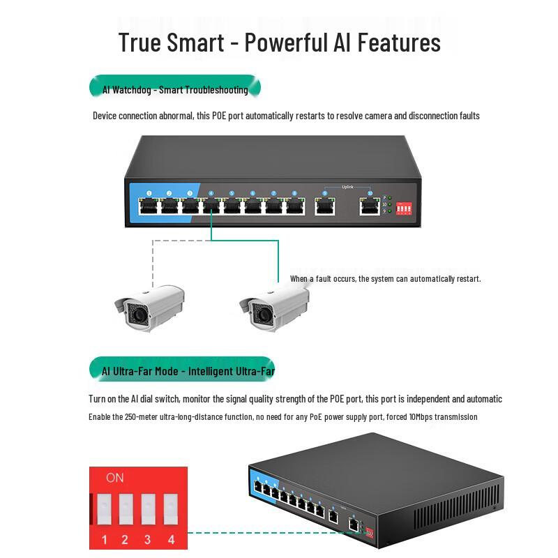 OAMLink OAM-6000 Gigabit 10-Port Unmanaged PoE Switch