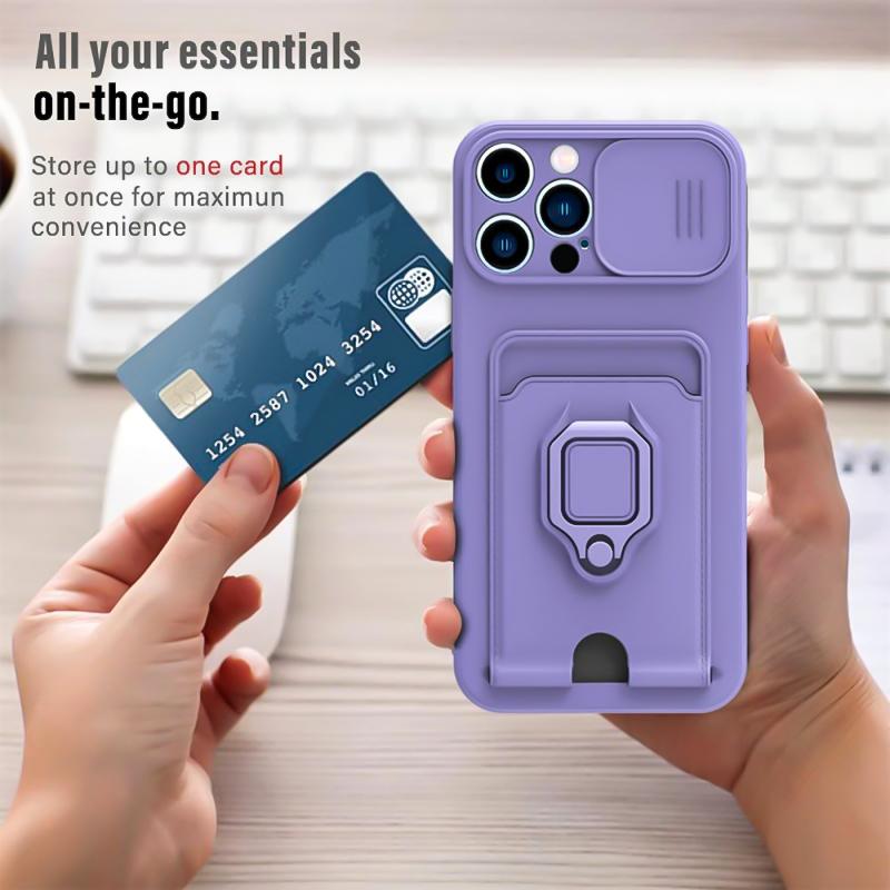 Slide Camera Protection Cover For iPhone 17 16 Pro Max Air 11 13 12 Mini 14 15 Plus Card Slot Magnetic Ring Bracket Phone Cases