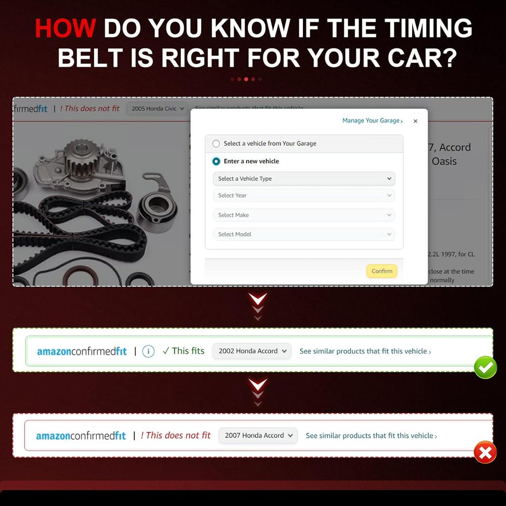 Timing Belt Kit w/Water Pump Fit for Honda for Civic 1.7L 2001-2005 Replace Timing Belt OEM - TBK312