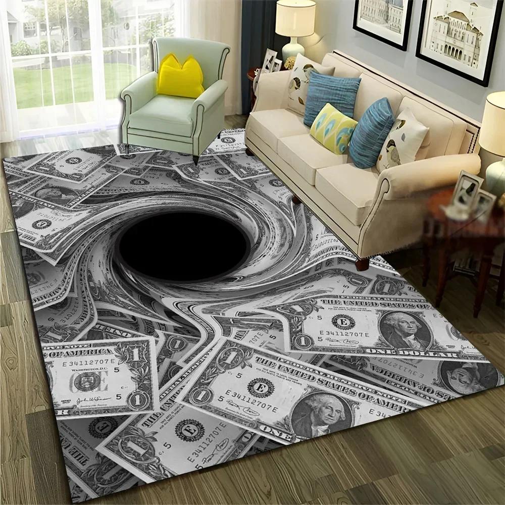 3D Dollar Euro Money Rich Pattern Carpet Rug for Home Living Room Bedroom Sofa Doormat Decor,Child Area Rug Non-slip Floor Mat