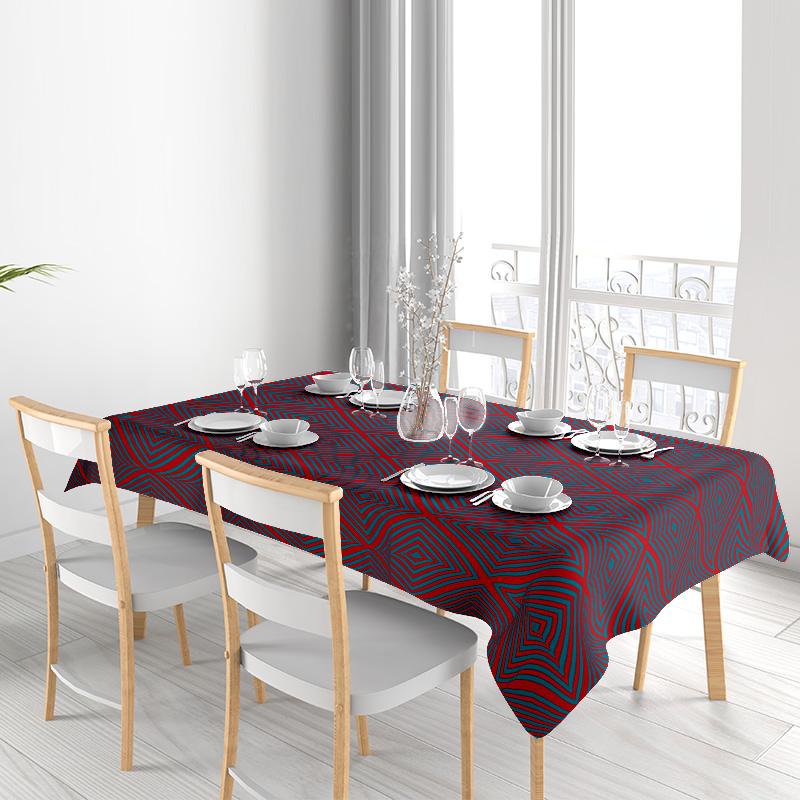 Tovaglia Geometrica Moderna Rossa Blu Decorazione Sala da Pranzo Tessuto Lavabile Miscela Poliestere Cotone Taglia Grande (150x270cm)