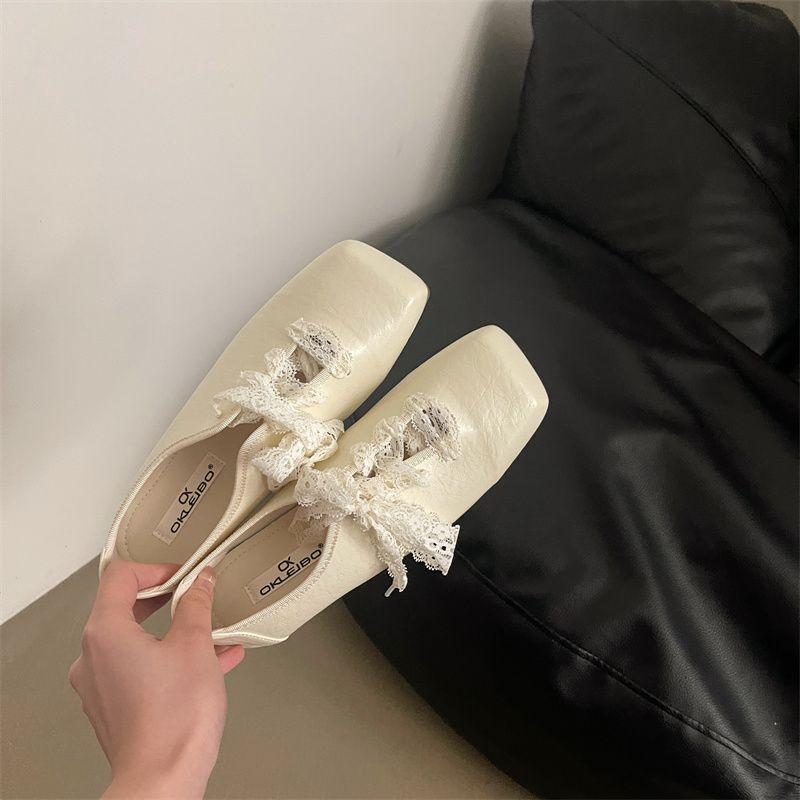 Gentle Ballet Style Soft-soled Flat-soled Single Shoes Women's 2025 New Square-headed Fairy Lace-up Little White Shoes Grandma Shoes