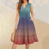 Women's Summer V-Neck Casual Pleated Ruffle Gradient Sleeveless Dresses