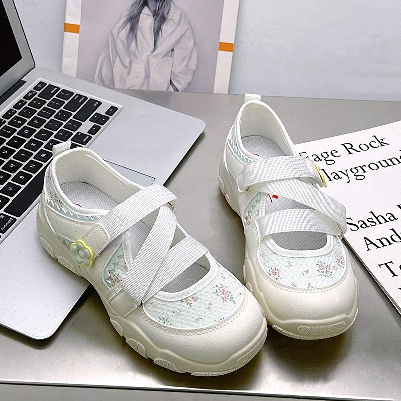 Cute Floral Ugly Cute Big Head Single Shoes New Velcro Niche Casual Breathable Height Versatile