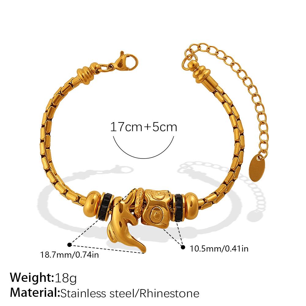 European and American gold adjustable bracelet with diamond decorative beads, exquisite retro style daily versatile jewelry