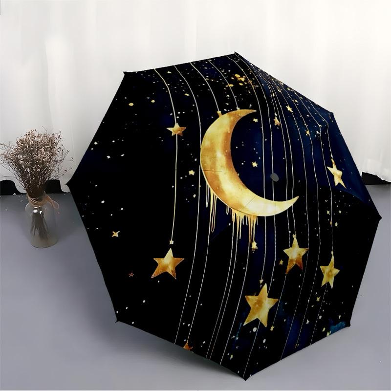 1 Stück Mond Sterne Automatischer Öffnungs-/Schließschirm, Winddicht, Kompakter Faltregenschirm mit Leichtgewicht-Design für Damen/Herren190