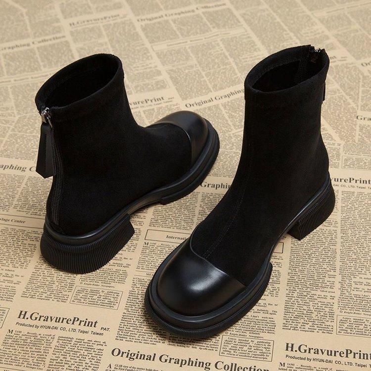 Elastic Martin Boots Women's 2025 Autumn and Winter New Short Boots Fashion Versatile Retro Skinny Small Thick Heel Skinny Boots