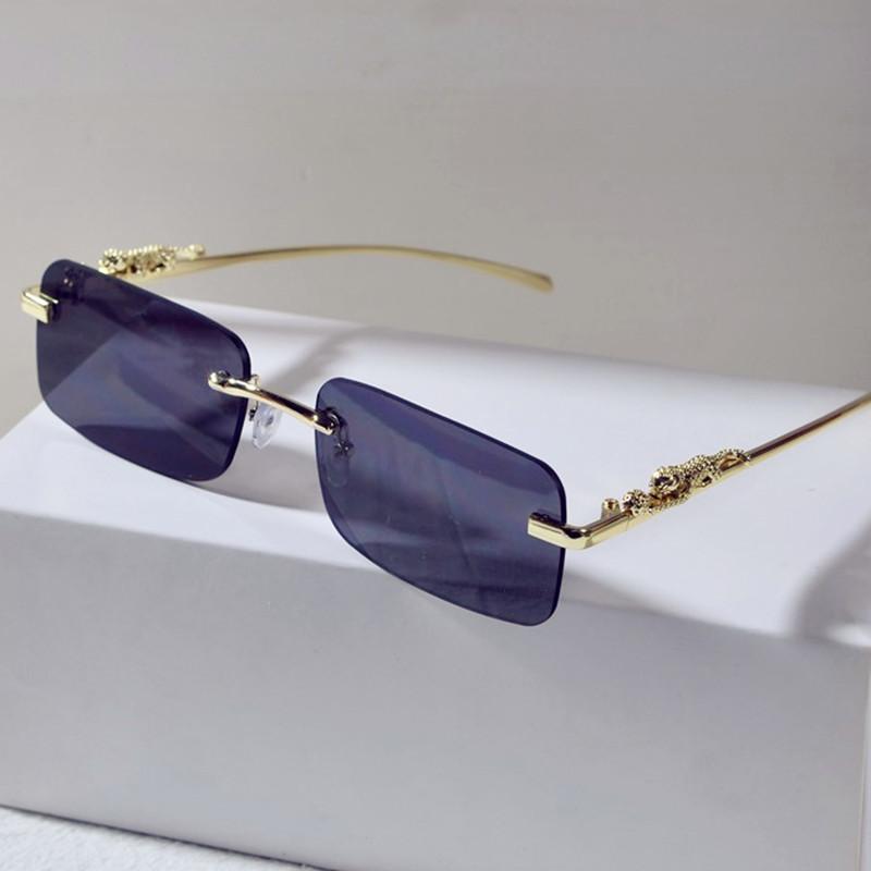 Retro Sluneční brýle s kovovou hlavou leoparda Bezrámové sluneční brýle Pánské a dámské Malý rámeček Klasické brýle UV400 Brýle