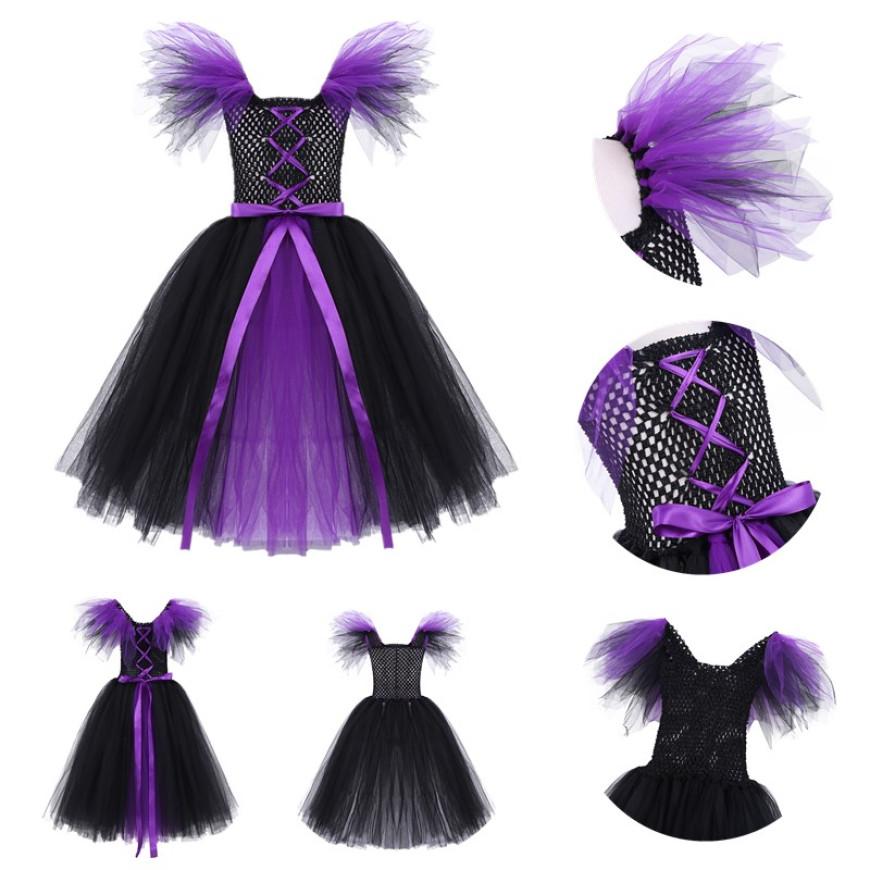 

Костюм Ведьмы для Маленьких Девочек на Хэллоуин, Косплей, Карнавальная Вечеринка, Платье из Сетки с Бантом на Эластичных Бретелях 8-9 Years