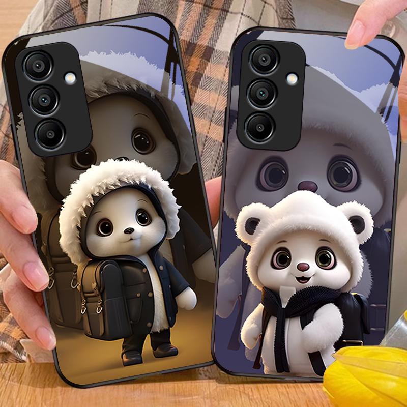 Cute Little Panda White For Samsung Galaxy A15 5G 54 4G 51 50 24 35 90 71 12 51 53 52S 80 22 34 Black Tempered Glass Phone Case