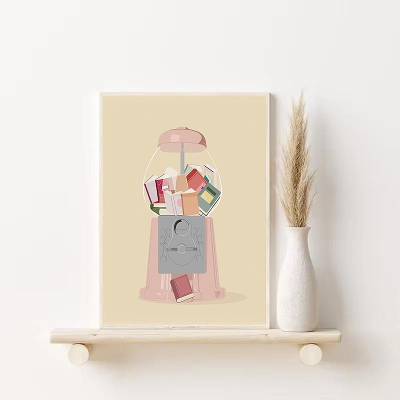 Minimalist Book Lover Girl Reading Beige Colors Nordic Poster Canvas Painting Wall Art Pictures Home Room Decor