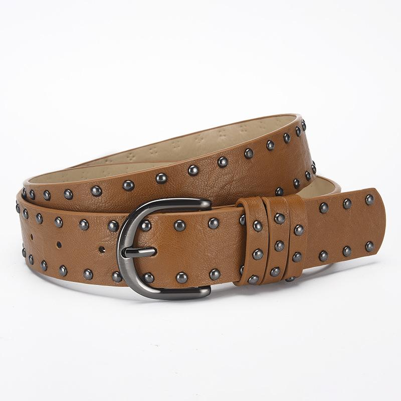 White PU Leather Punk Women's Belt Gothic Retro Hip Hop y2k Girls' Girdle Simple Design Rivet Needle Buckle Black Waistband