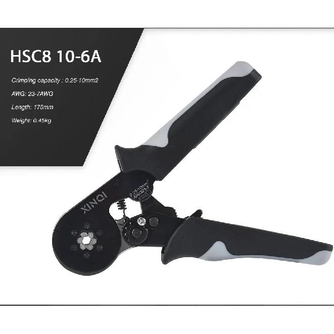 XINQI HCS8 10-6A 10mm2 Tube Terminals Crimping Pliers Set with Storage Bag & Hand Tools Electrician Crimper Crimping Pliers