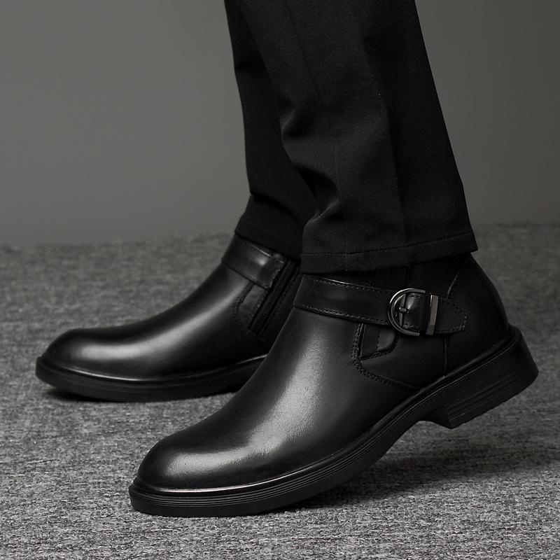 Winter Hochwertige Lederstiefel Dicke Sohle Leder Chelsea Herrenstiefel Schwarz Business Schnürstiefel Krokodilmuster Freizeitstiefel