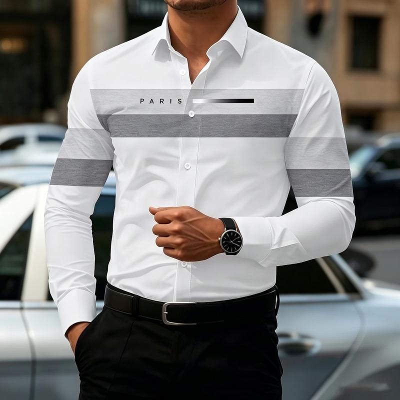 2026 Hot Selling Men's Shirt Gradient Printed Shirt Street Style Lapel Slim Fit Long Sleeved Shirt Business Casual Top