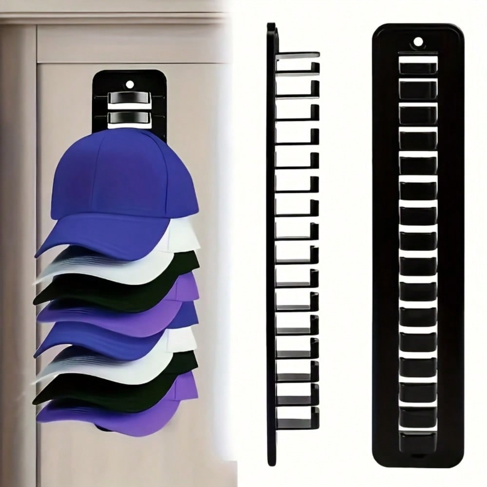 1Pc Wall-Mounted Cap Organizer - Holds 16 Hats, Easy Installation With Heavy-Duty Adhesive, Perfect For Closets, Offices