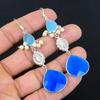 925 Sterling Silver Pear Blue Sapphire Stone Hook Drop Dangle Earrings Jewelry