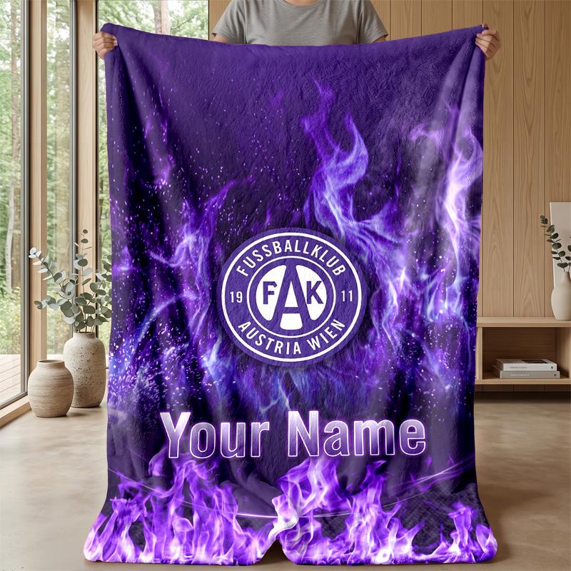 Custom Text Flannel Throw Blanket, Lightweight Cozy Bed Sofa BlanketAustria Wien FC