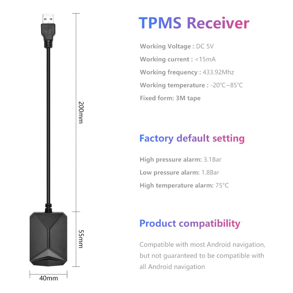 Σύστημα παρακολούθησης πίεσης ελαστικών USB Android TPMS Παρακολούθηση πλοήγησης Android