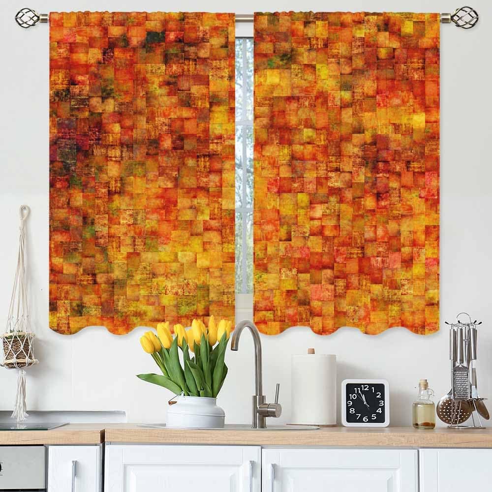 Oranges and Lemons Kitchen Curtains Tropical Fruit Slice Floral Leaves Fresh Short Tier Curtains for Bathroom Cafe Small Window