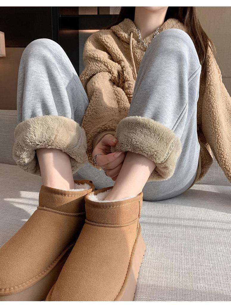Women's High-Waist Fleece-Lined Cuffed Sweatpants - Thick Grey Joggers for Autumn/Winter 2024