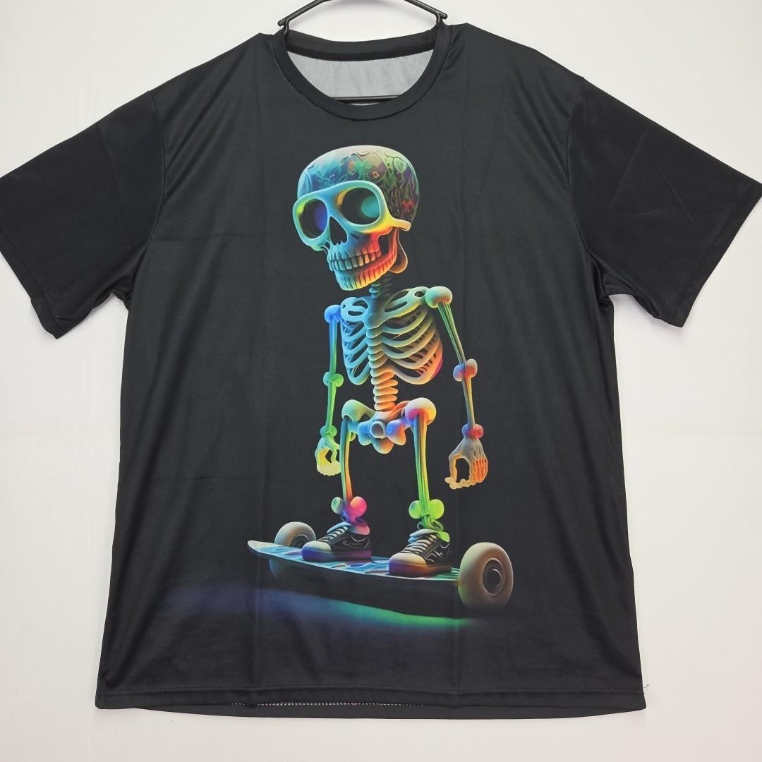 Men s XL Black Multicolor Skeleton Skateboard Graphic T-Shirt, Jersey (C4-41) S разноцветный