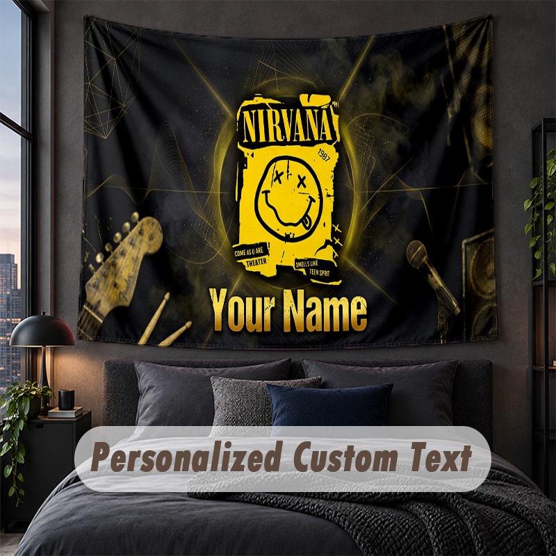 Custom Name Text Tapestry,Nirvana Decorative Wall Hanging, Background Tapestry For Home Bedroom