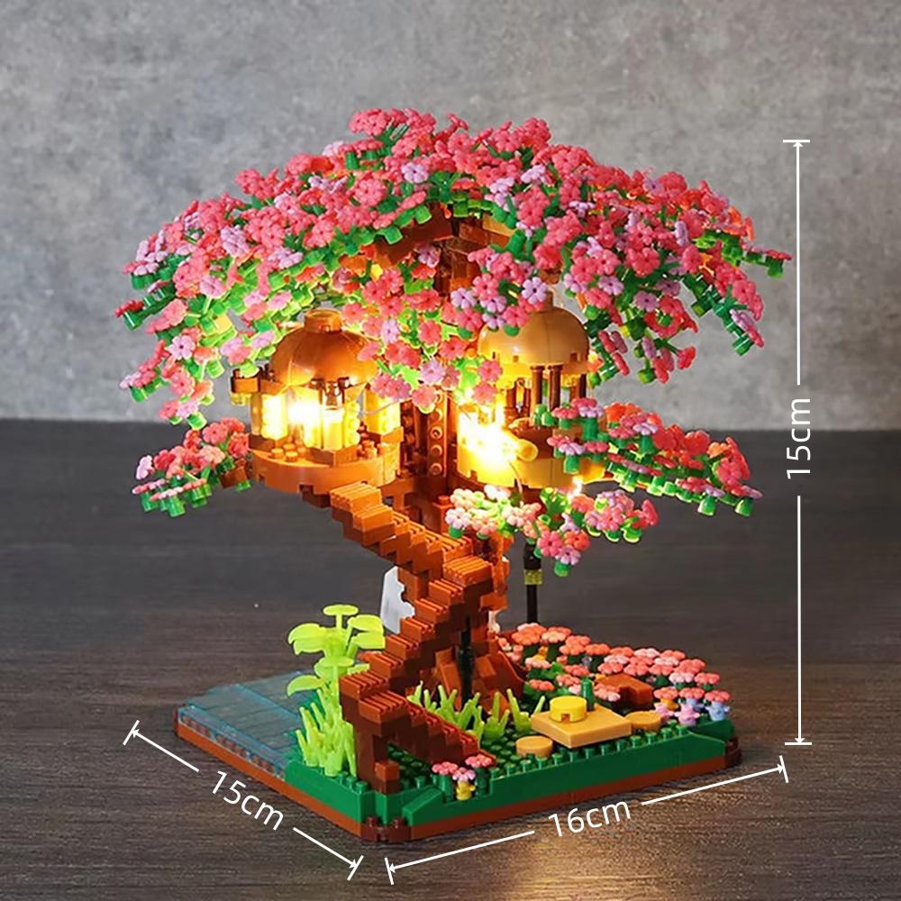 1130PCS Kreative Sakura Baumhaus Bausteine Stadt Straßenansicht Architekturmodell Mikrosteine Geschenk Spielzeug für Kind Mädchen Erwachsener